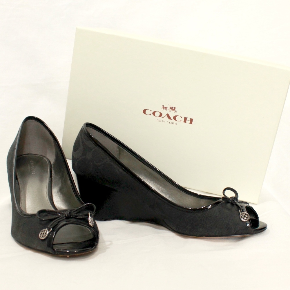 COACH Black Peep Toe Wedges
